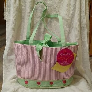 Quacker Factory Pink/White/Spring Green Seersucker Tote - NWT